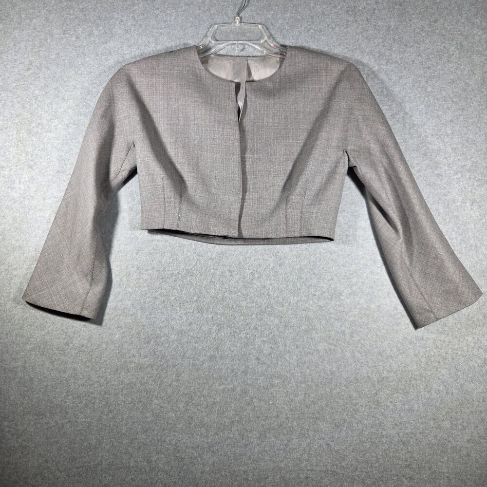 VTG 100% Wool Cropped Bolero Jacket Gray Open Front Shrug Blazer Made In Italy